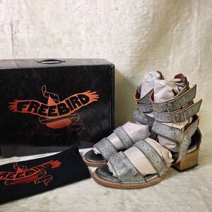 Freebird Gaby Gladiator Sandals Ice Silver Studded Leather Womens 10 Excellent